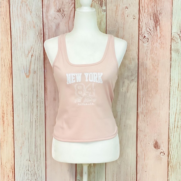 ‼️CLEARANCE SALE‼️Women’s Pink White Ribbed New York Collegiate Graphic Tank Top - Picture 5 of 11